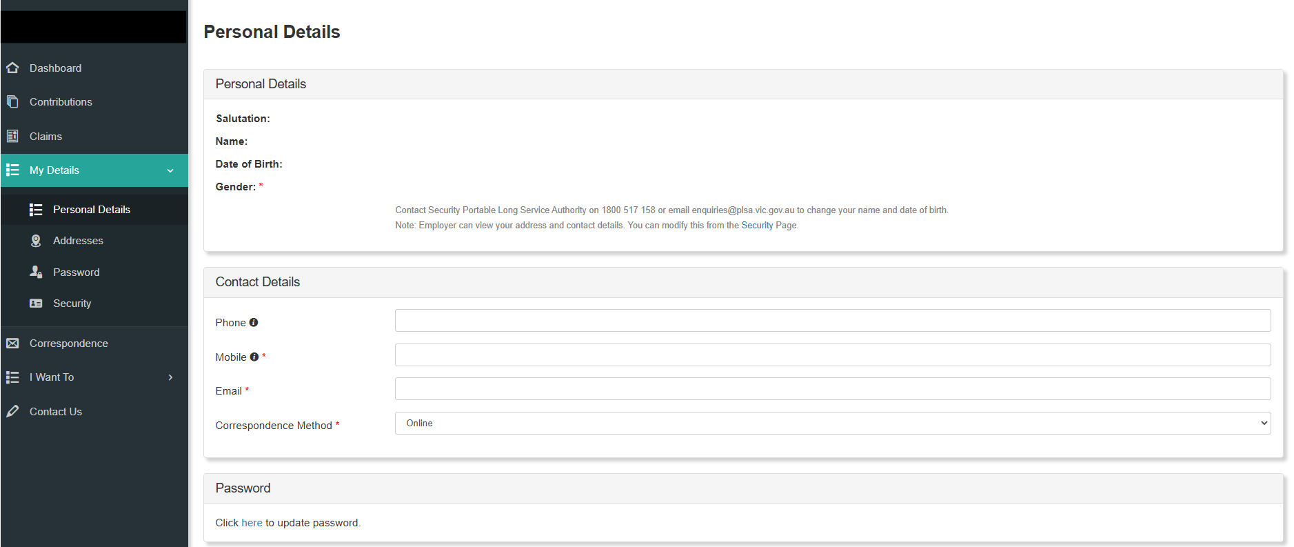 View the 'My details' tab in the worker portal